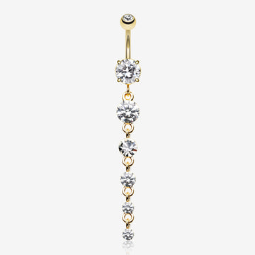 Golden Crystalline Droplets Fall Belly Button Ring-Clear Gem